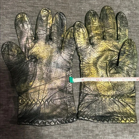 Elegant Gold ,Green and Black Leather Gloves,Hand Painted with Exclusive Paint.